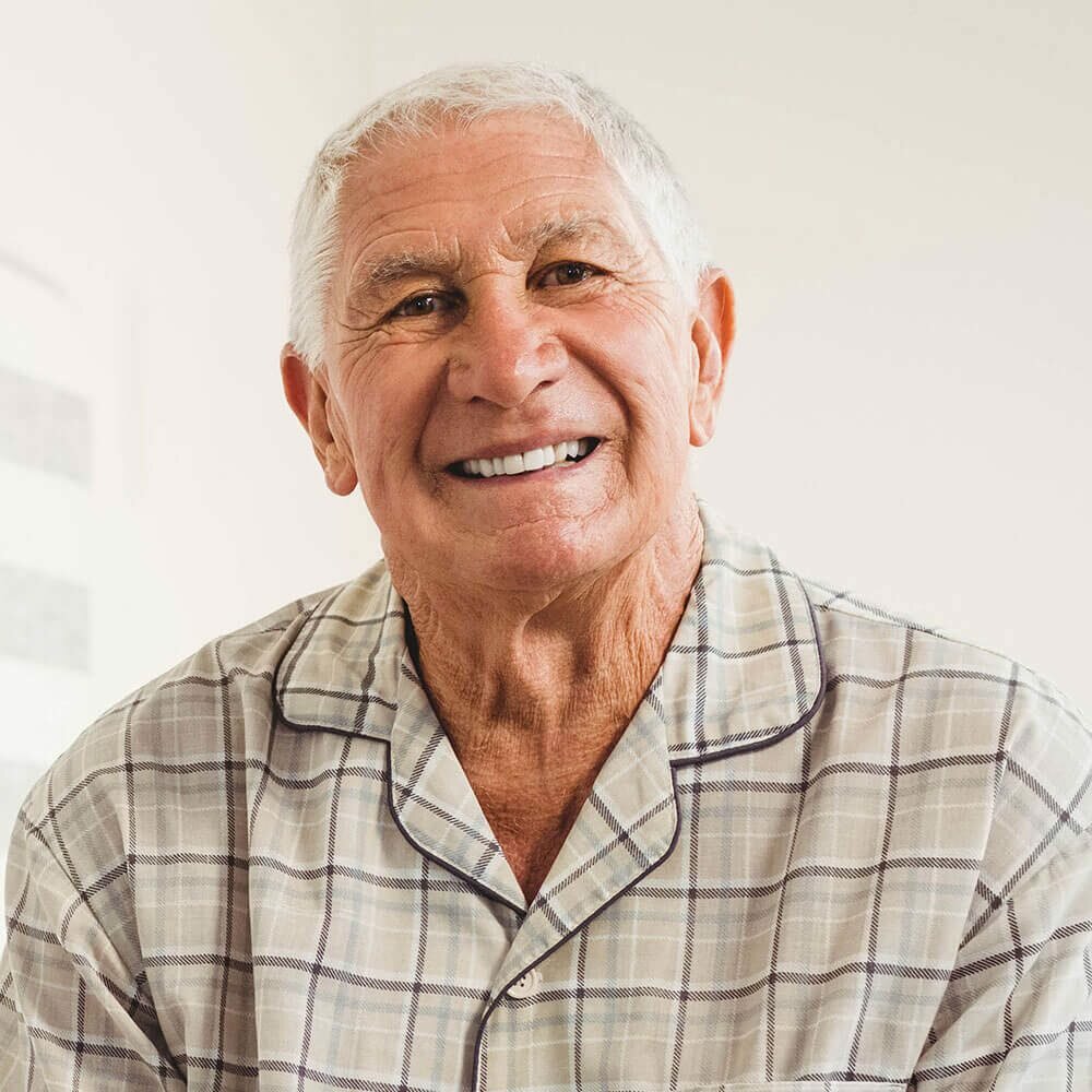 Case 1 Study - Bill Smiling older caucasian male with white hair